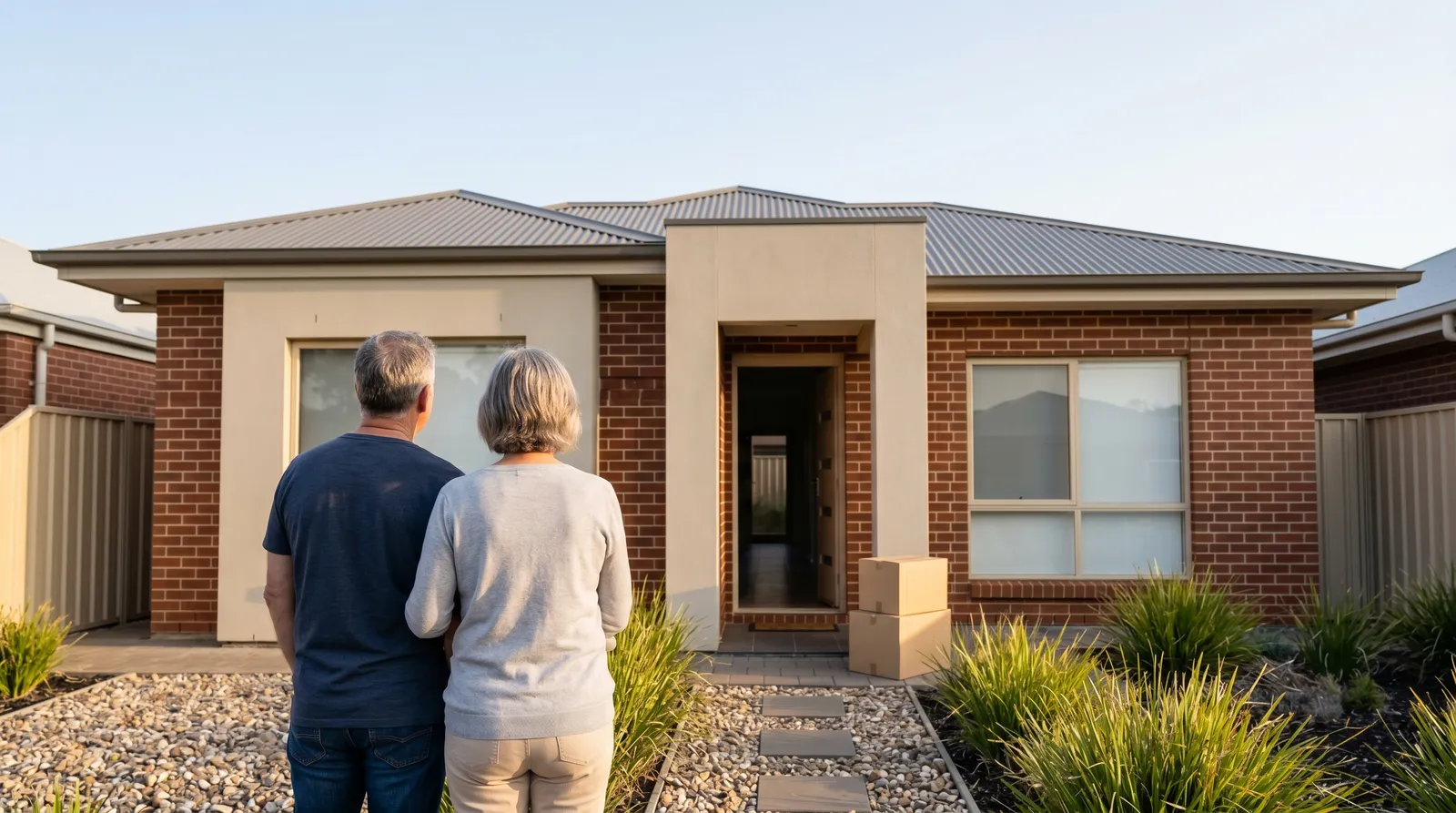 A couple downsizing, looking at their low-maintenance home in Adelaide’s north-east